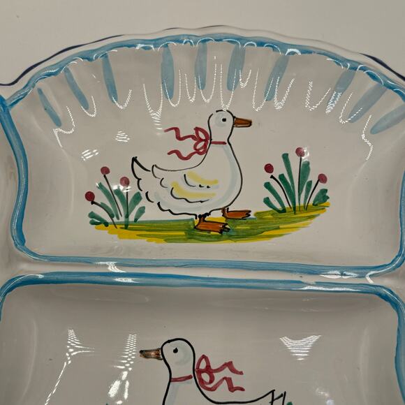 Deruta Italian HandPainted Geese Divided Platter 13.5x9.5 · Blue/White - Picture 2 of 10
